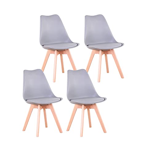 GrandCA HOME 4er Set Esszimmerstühle, Küchenstühle, Polsterstühle mit Rückenlehne, Wohnzimmerstühle, Bürostühle, mit Beinen aus massiver Buche (Grau) von GrandCA HOME