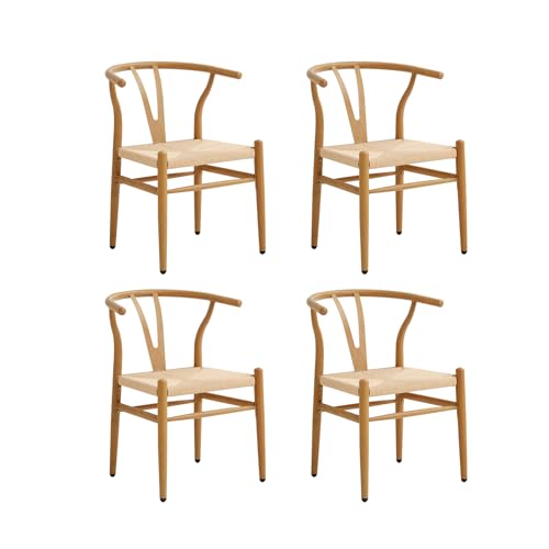 GrandCA HOME 4er-Set Esszimmerstühle,Gewebte Küchenstühle mit Rattan-Sitzkissen und Metallbeinen,Vintage-Stühle für Küche und Esszimmer, Eiche von GrandCA HOME