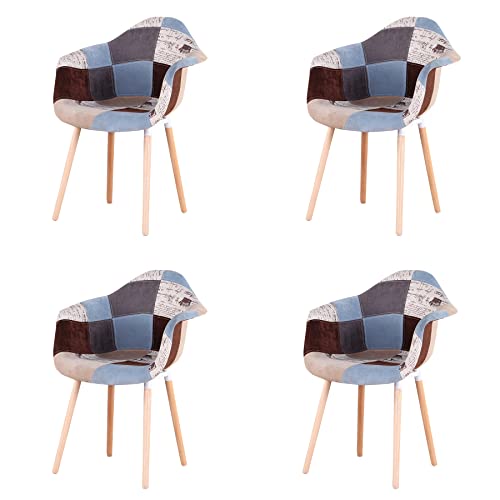 GrandCA HOME 4er-Set Sessel mit Patchwork-Stoffkissen Esszimmerstühle Holzbeine für Küche, Wohnzimmer,（Braun A5） von GrandCA HOME