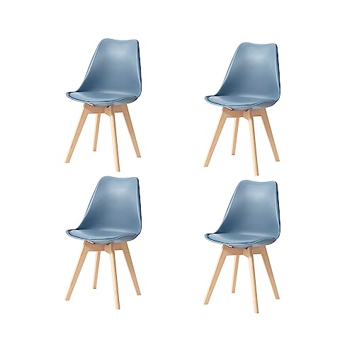 GrandCA HOME 4er Set Skandinavischer Esszimmerstühlen, Gepolsterter Stuhl mit Beinen aus Buchenholz, für Esszimmer, Wohnzimmer, Schlafzimmer, Küche (Navy blau) von GrandCA HOME