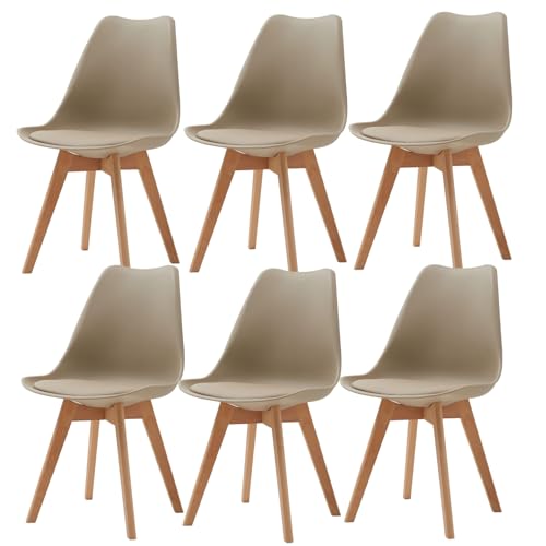 GrandCA HOME 6er-Set Esszimmerstühle, Skandinavische Stühle, Skandinavisches Design, Massivholzbeine, Ergonomisch, für Esszimmer, Wohnzimmer, Küche & Schlafzimmer (Khaki,6) von GrandCA HOME