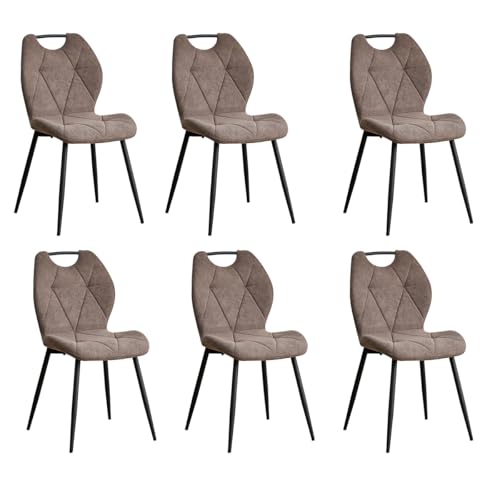 GrandCA HOME 6er-Set Esszimmerstühle, nordische Küchenstühle mit Griffen, für Esszimmer, Wohnzimmer, Metallbeine und Polsterung mit Rautenmuster (braun) von GrandCA HOME