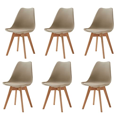 GrandCA HOME 6er-Set Esszimmerstühle, Bürostühle mit Beinen aus massiver Buche, Retro-Design, gepolsterte Stühle, Küchenstühle aus Holz,Khaki von GrandCA HOME