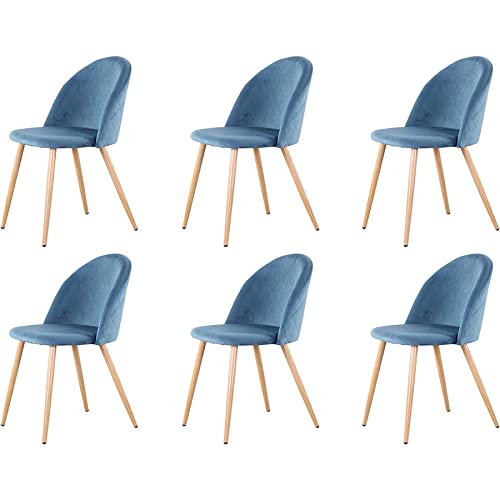 GrandCA HOME 6er-Set Samt-Esszimmerstühle, Küchenstühle mit Weichem Samt-Sitzkissen, Gepolsterte Seitliche Esszimmerstühle für das Wohnzimmer,Blau von GrandCA HOME