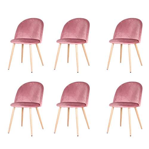 GrandCA HOME 6er-Set Samt-Esszimmerstühle, Küchenstühle mit Weichem Samt-Sitzkissen, Gepolsterte Seitliche Esszimmerstühle für das Wohnzimmer,Rosa von GrandCA HOME