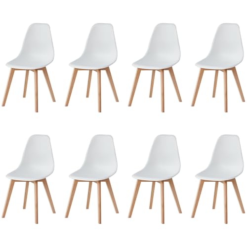 GrandCA HOME 8er Set Esszimmerstühle, Küchenstühle mit Holzbeinen, Wohnzimmerstühle hochwertige PP-Rückenlehne, Weiß von GrandCA HOME