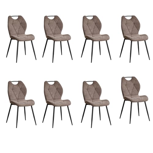 GrandCA HOME 8er-Set Esszimmerstühle, nordische Küchenstühle mit Griffen, für Esszimmer, Wohnzimmer, Metallbeine und Polsterung mit Rautenmuster (braun) von GrandCA HOME