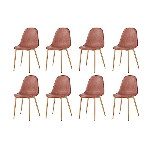GrandCA HOME 8er-Set Esszimmerstühle mit Metallbeinen, Skandinavische Kunstlederstühle, Beistellstuhl für Wohnzimmer und Küche im Mid-Century-Stil, Braun von GrandCA HOME