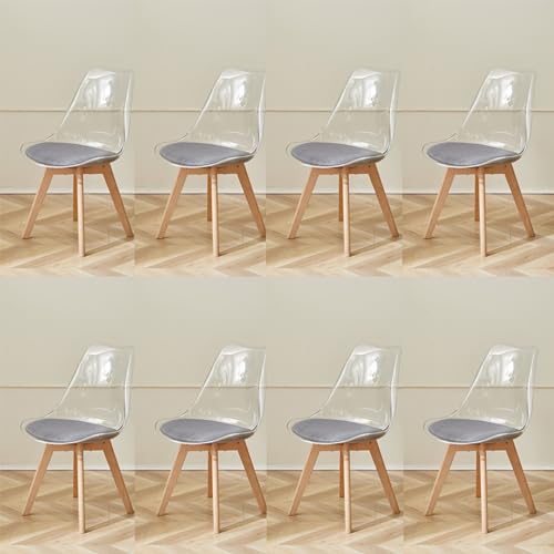 GrandCA HOME 8er Set Esszimmerstühle mit Sitzkissen aus Leinenstoff, transparente Beistellstühle für Küche, Esszimmer, Schlafzimmer (Grau/Leinen) von GrandCA HOME