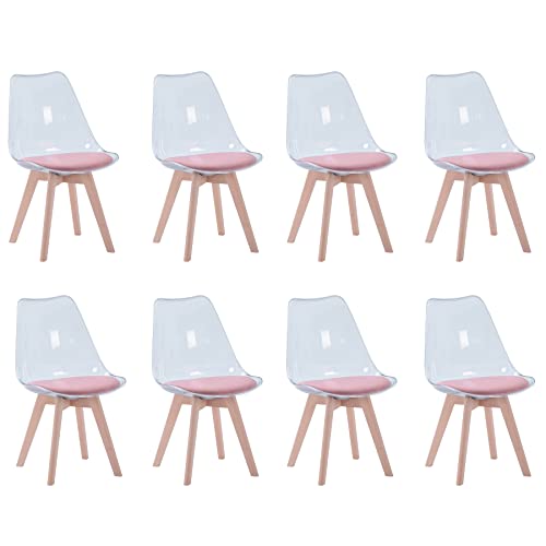 GrandCA HOME 8er Set Esszimmerstühle mit Sitzkissen aus Samt, transparente Beistellstühle für Küche, Esszimmer, Schlafzimmer (Rosa/Samt) von GrandCA HOME