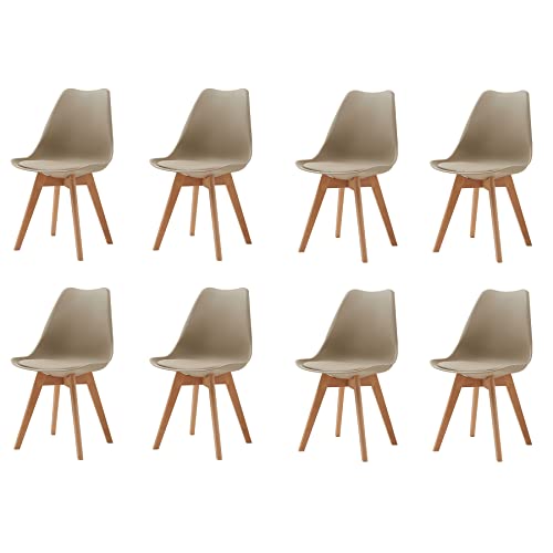 GrandCA HOME 8er Set Esszimmerstühlen, Polsterstuhl mit Beinen aus Buchenholz, für Esszimmer, Wohnzimmer, Schlafzimmer, Küche (Khaki) von GrandCA HOME