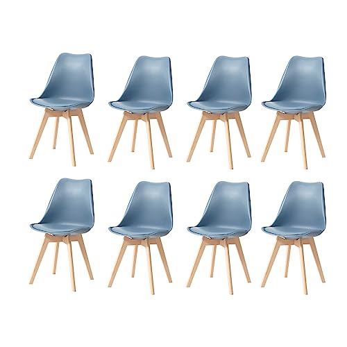 GrandCA HOME 8er Set Skandinavischer Esszimmerstühlen, Gepolsterter Stuhl mit Beinen aus Buchenholz, für Esszimmer, Wohnzimmer, Schlafzimmer, Küche (Navy blau) von GrandCA HOME
