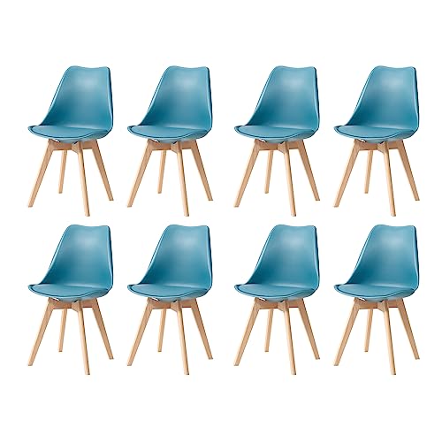 GrandCA HOME 8er Set Skandinavischer Esszimmerstühlen, Gepolsterter Stuhl mit Beinen aus Buchenholz, für Esszimmer, Wohnzimmer, Schlafzimmer, Küche (TintenGrün) von GrandCA HOME
