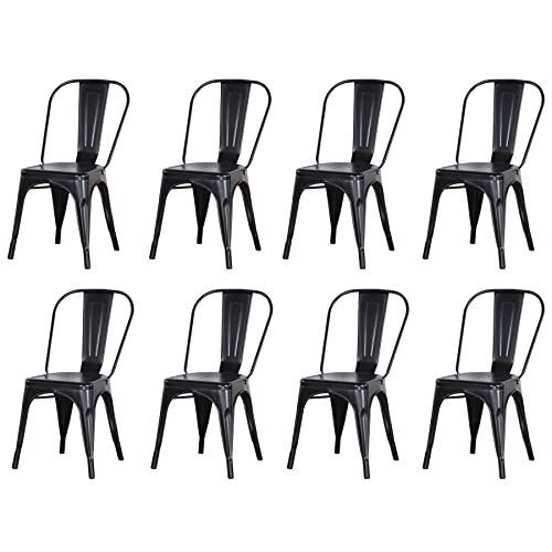 GrandCA HOME 8er Set Stapelbaren Esszimmerstühlen aus Metall, Barstühle, für Restaurant, Garten, Bistro, Balkon, Schwarz von GrandCA HOME