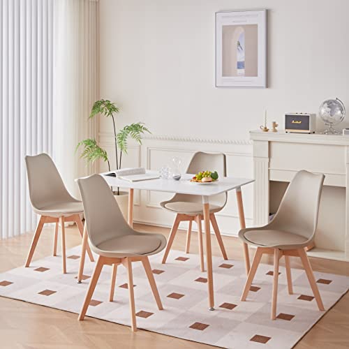 GrandCA HOME Esstisch und 4 Esszimmerstühle, modernes Esszimmer-Set, rechteckiger Küchentisch mit Verbindungsstruktur, Schreibtisch und Küchenstühle in Beige von GrandCA HOME