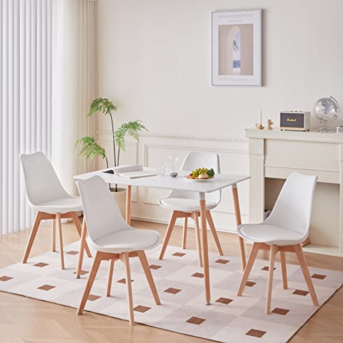 GrandCA HOME Esstisch und 4 Esszimmerstühle, modernes Esszimmer-Set, rechteckiger Küchentisch mit Verbindungsstruktur, Schreibtisch und Küchenstühle in Weiß von GrandCA HOME