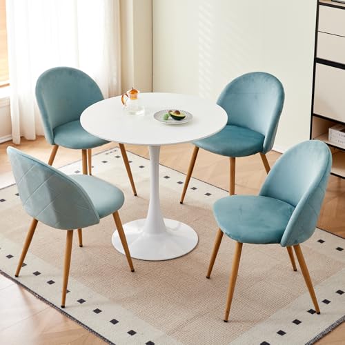 GrandCA HOME Esstisch- und Stuhlset, 80 cm Runder Esstisch und 4 Nordische Samtstühle, Geeignet für Wohnzimmer, Esszimmer, Küche (Weiß + Grün) von GrandCA HOME