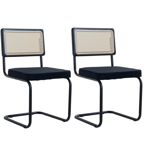 GrandCA HOME Esszimmerstühle 2er Set, Gepolsterte Rattan-Küchenstühle, Rattan-Rückenlehne-Stahlgestell, Geeignet für Esszimmer/Büro/Küche/Schlafzimmer/Konferenzraum/Konferenzraum(Schwarz,2) von GrandCA HOME