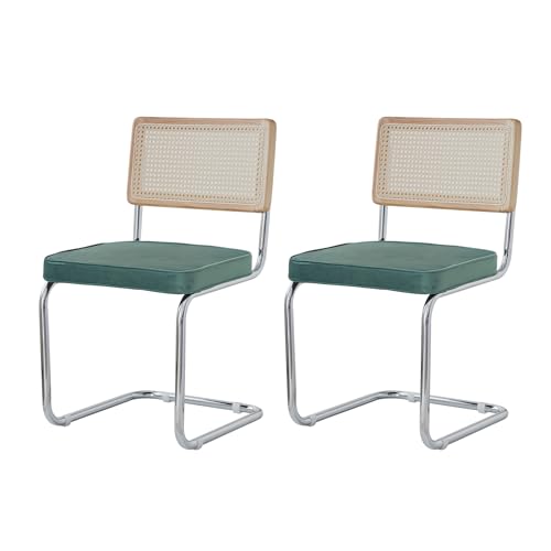 GrandCA HOME Modernes 2er-Set Esszimmerstühlen mit Rückenlehne aus Natürlichem Rohrgeflecht und Gestell aus Rostfreiem Chrom, Gepolsterte Küchenstühle aus Rattan,Grün GrandCA HOME Modernes 2er-Set Esszimmerstühlen mit Rückenlehne aus Natürlichem Rohrgeflecht und Gestell aus Rostfreiem Chrom, Gepolsterte Küchenstühle aus Rattan,Grün von GrandCA HOME