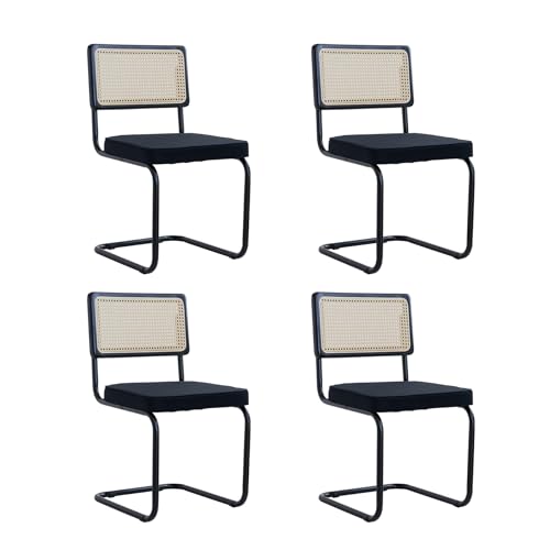 GrandCA HOME Modernes 4er-Set Esszimmerstühlen mit Rückenlehne aus Natürlichem Rohrgeflecht und Gestell aus Metallstahl, Gepolsterte Rattan-Küchenstühle,Schwarz-1 von GrandCA HOME