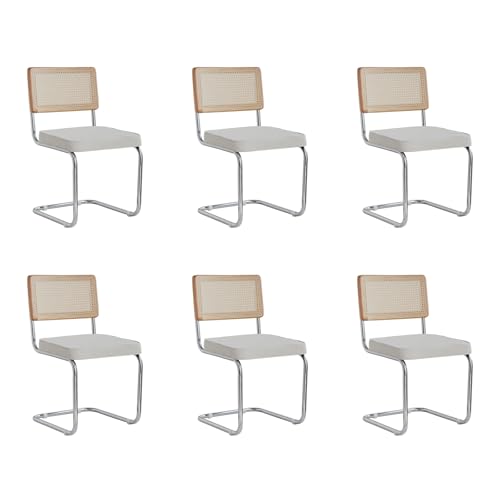 GrandCA HOME Modernes 6er-Set Esszimmerstühlen mit Rückenlehne aus Natürlichem Rohrgeflecht und Gestell aus Rostfreiem Chrom, Gepolsterte Rattan-Küchenstühle,Weiß GrandCA HOME Modernes 6er-Set Esszimmerstühlen mit Rückenlehne aus Natürlichem Rohrgeflecht und Gestell aus Rostfreiem Chrom, Gepolsterte Rattan-Küchenstühle,Weiß von GrandCA HOME