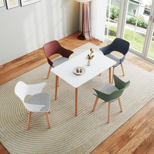 GrandCA HOME Nordisches Esstisch und Stuhlset, Moderner Rechteckiger Esstisch, 4 Gepolsterte Küchenstühle in Gemischten Farben, für Esszimmer, Wohnzimmer, Küche (Weiß + WBGR) von GrandCA HOME