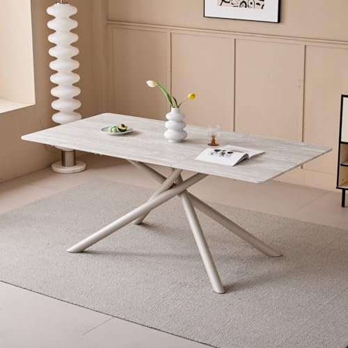 GrandCA HOME Rechteckiger Esstisch, Moderner 180 cm Küchentisch, Großer MDF-Schreibtisch mit Metallbeinen, für Esszimmer, Wohnzimmer, Büro (Grauer Travertin) von GrandCA HOME