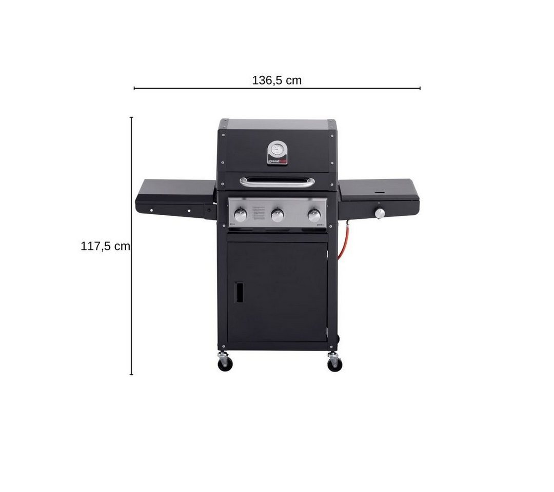 GrandHall Gasgrill Gasgrill Grandhall Xenon 3B Black 13,3 kW Grill Gas Outdoor von GrandHall