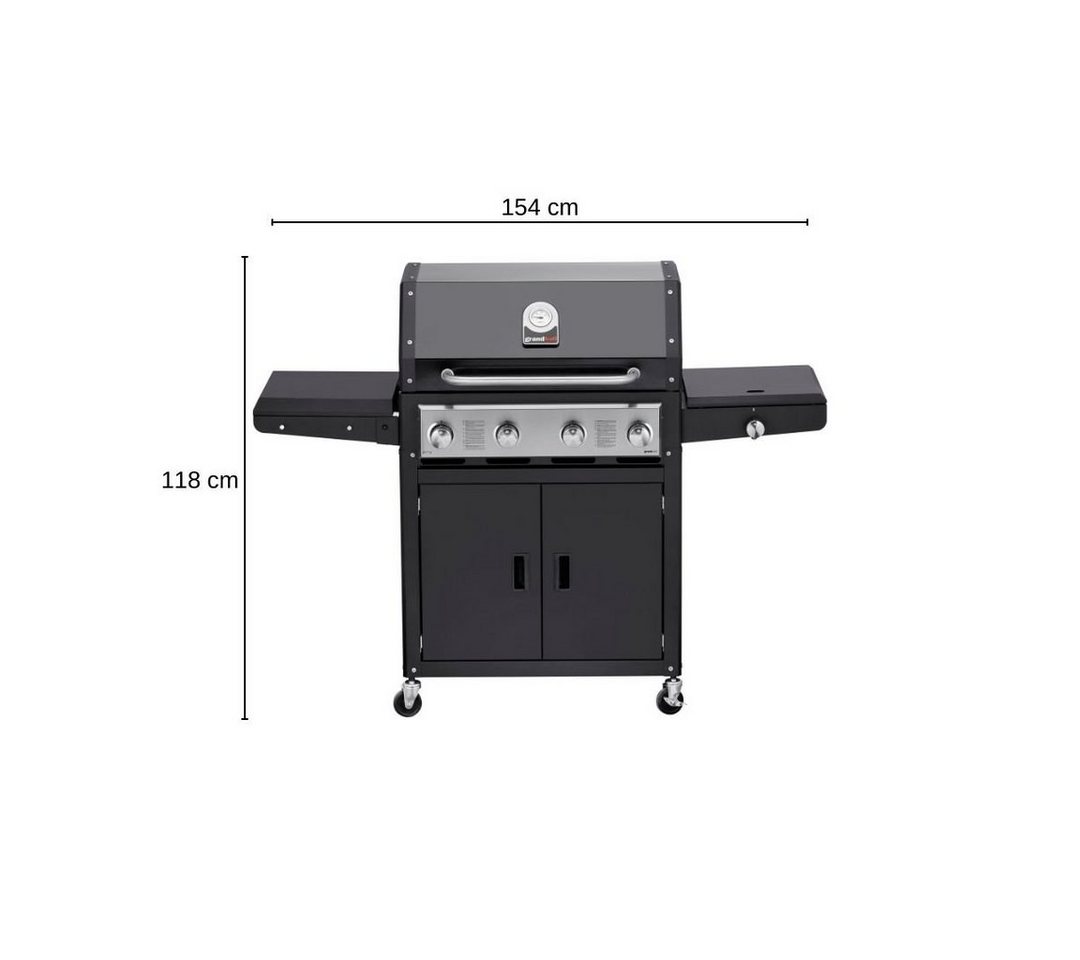 GrandHall Gasgrill Gasgrill Grandhall Xenon 4B Black 14,5 kW Grill Outdoor Gartenkamin von GrandHall