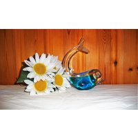 Vintage Glas Dolphin Figur Statue Briefbeschwerer Kristallblau Murano Fisch von Grandchildattic