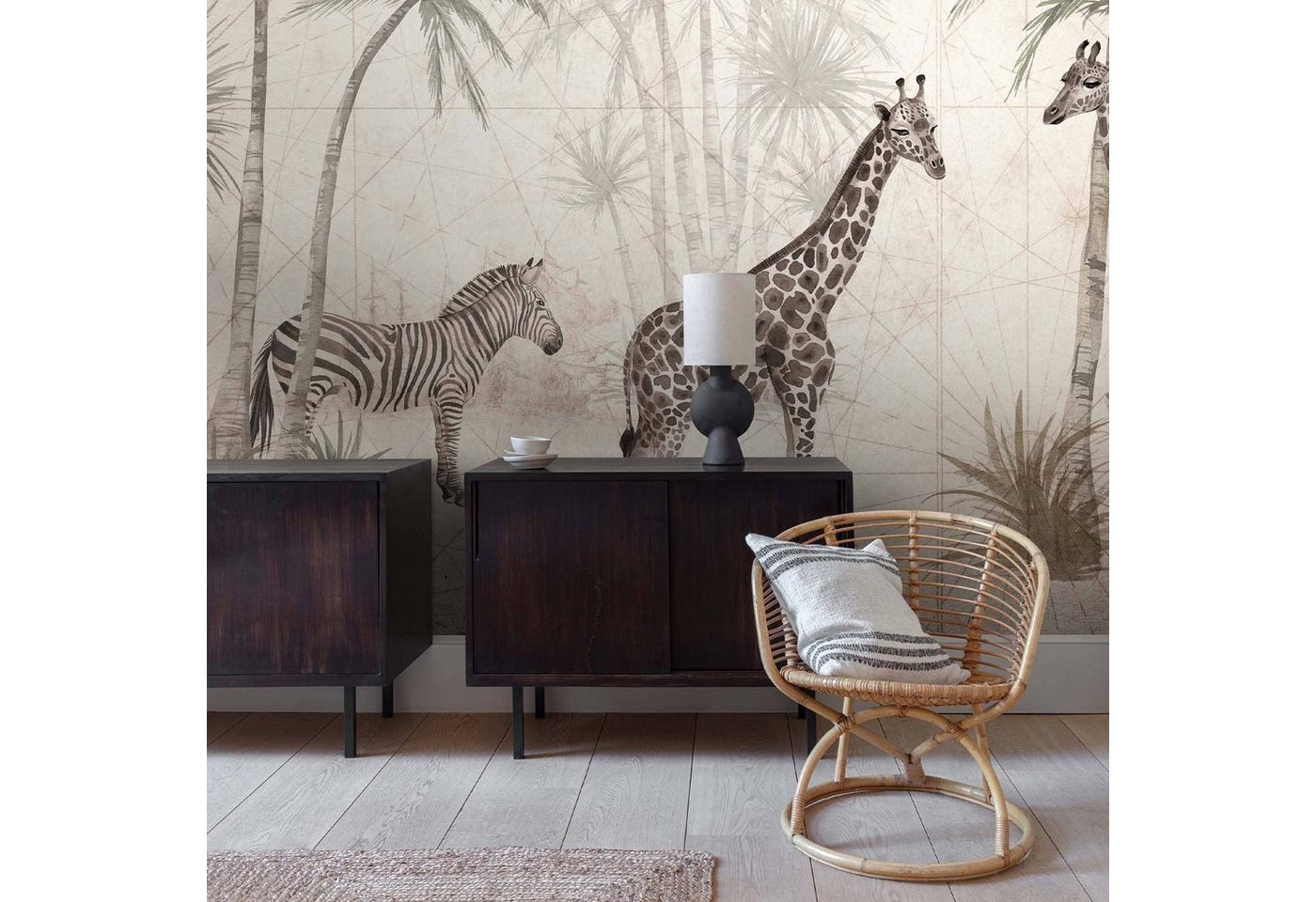 Grandeco Tapete Fototapete Farne Tiere Exotisch Beige Grau Creme ML1501 Young Edition von Grandeco Tapete