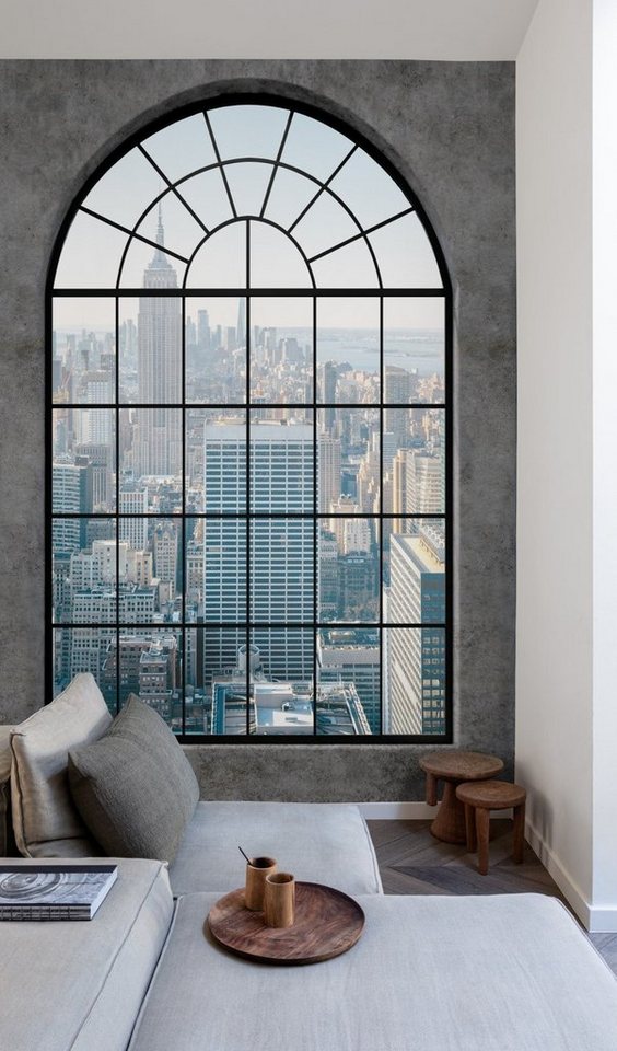 Grandeco Tapete Fototapete Industrial Fenster Skyline New York Grau ML6201 Young Edition von Grandeco Tapete