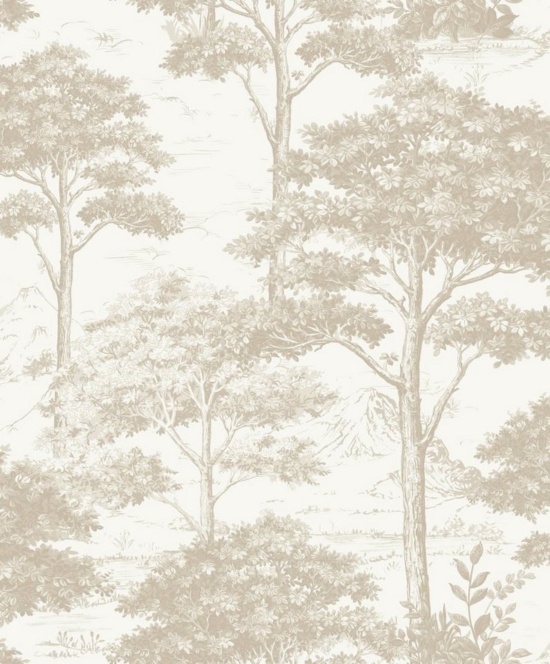 Grandeco Tapete Vliestapete Bäume Wald Motiv Natur Floral Blätter Creme Beige MN3003 Maison von Grandeco Tapete