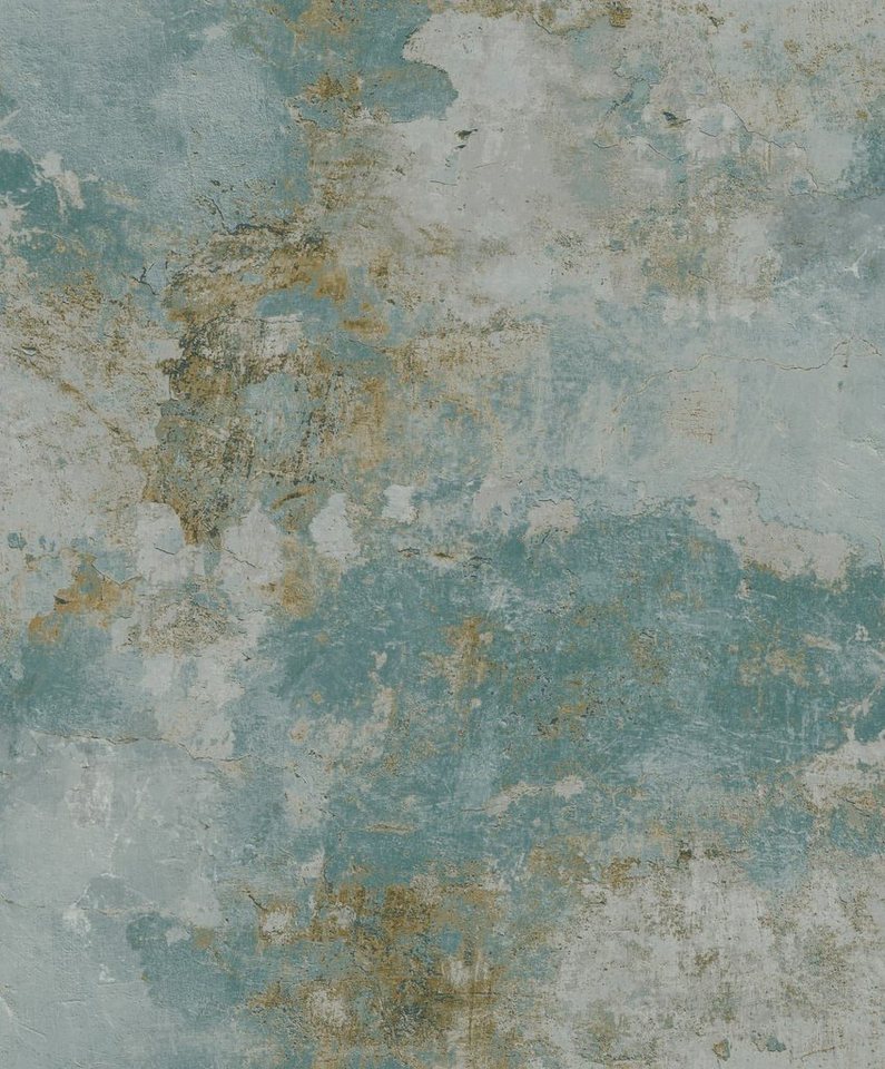 Grandeco Tapete Vliestapete Einfarbig Beton Optik Shabby Risse Blau Beige A63103 Ciara von Grandeco Tapete