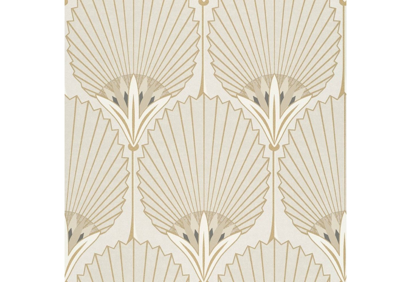 Grandeco Tapete Vliestapete Muster Art Deco Fächer Creme Beige Gold Metallic A54903 Asperia von Grandeco Tapete