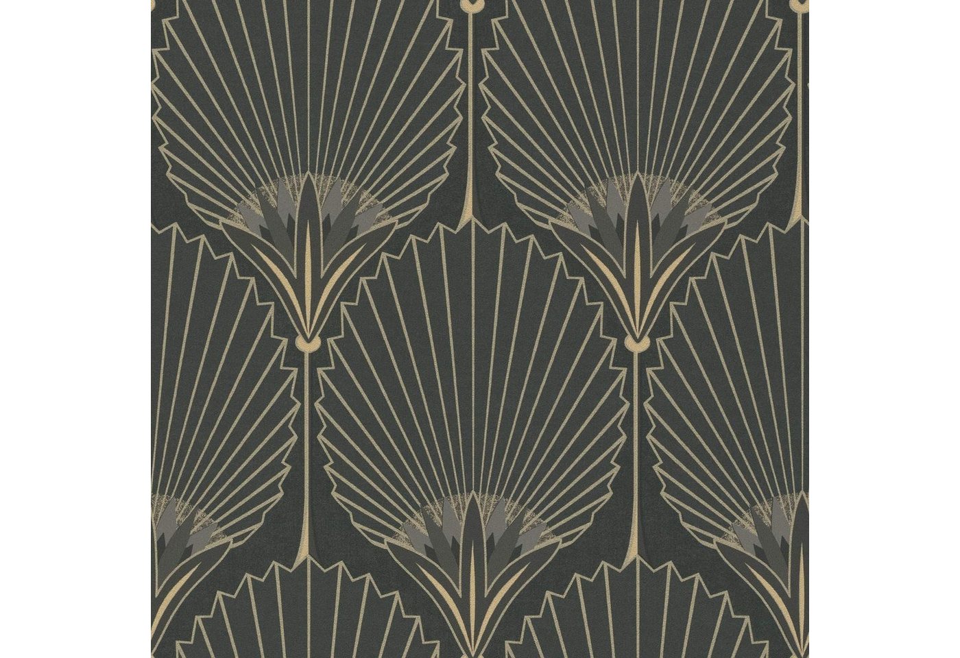 Grandeco Tapete Vliestapete Muster Art Deco Fächer Schwarz Grau Gold Metallic A54901 Asperia von Grandeco Tapete