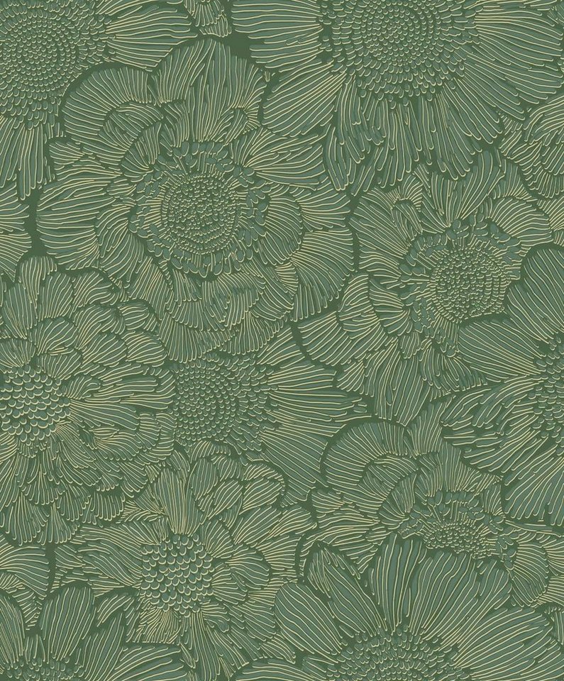 Grandeco Tapete Vliestapete Struktur Muster Blumen Dunkelgrün Gold Metallic A56403 Tempo von Grandeco Tapete