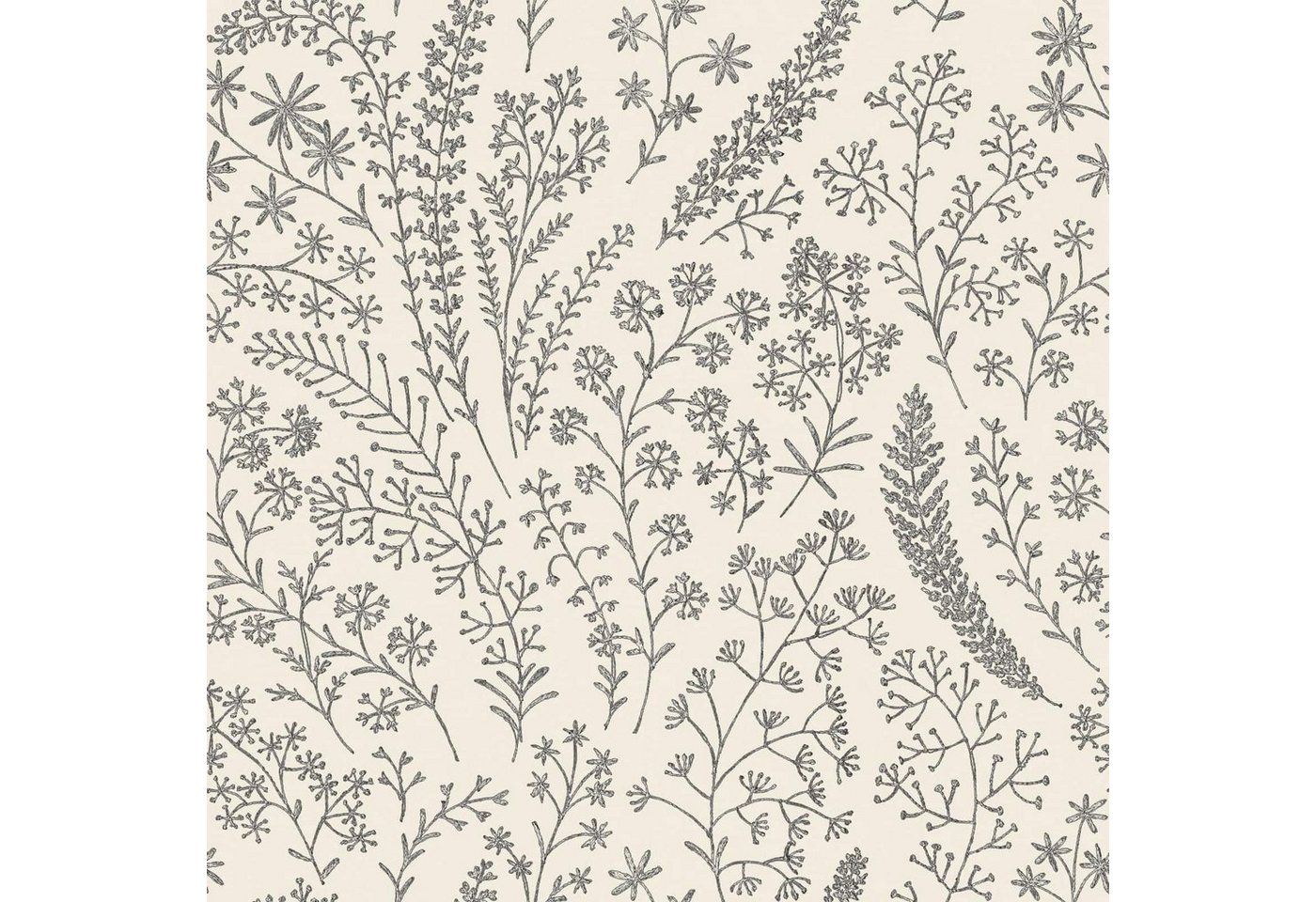 Grandeco Tapete Vliestapete Textil Optik Floral Blumen Gräser Weiß Schwarz A58701 Asperia von Grandeco Tapete
