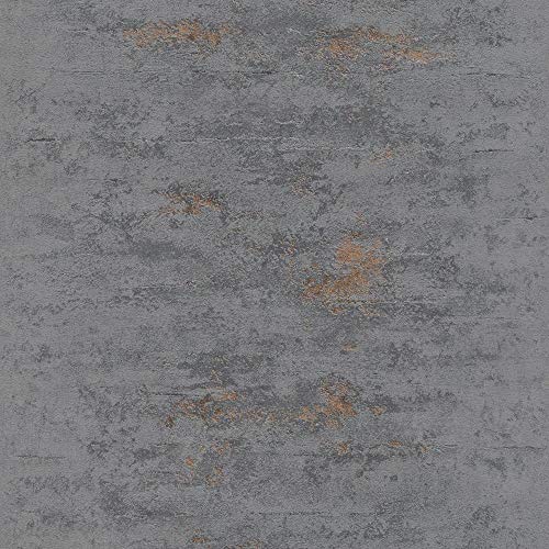 Grandeco Orion Beton Industriell Stein beunruhigt metallisch kupferfarben grau Tapete - on4201 dunkelgrau von Grandeco