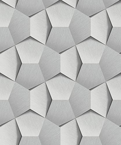 Grandeco Vlies Tapete 3D Grafiisches Muster Illusion Struktur silber grau A54604 von Grandeco
