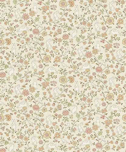 Vliestapete Blumen Hasen Vögel Ranken Beige Creme Orange Rot JS3103 von Grandeco