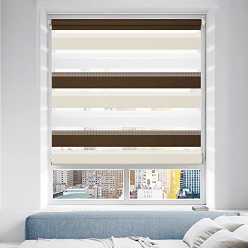 Doppelrollo Klemmfix ohne Bohren/mit Bohren, Duo Rollos für Fenster & Tür Weiß-Beige-Braun 100x150 (BxH) Lichtdurchlässig & Verdunkelnd Klemmrollo Fensterrollo Sonnenschutz Duo Rollo von Grandekor