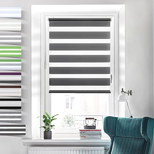 Doppelrollo Klemmfix ohne Bohren Anthrazit 50x110cm Duo Rollos für Fenster ohne Bohren Klemmrollo Rollo Zebrarollo Seitenzugrollo von Grandekor