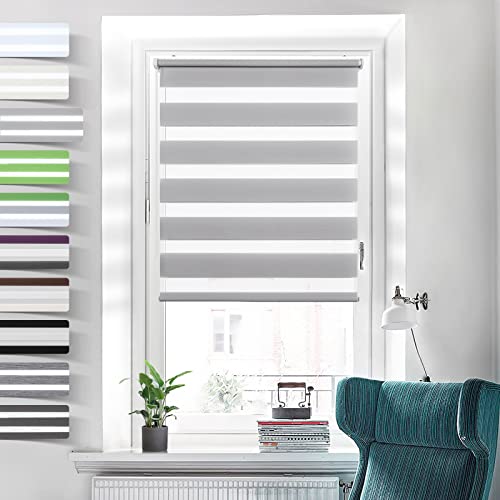 Doppelrollo Klemmfix ohne Bohren Grau 110x120cm Duo Rollos für Fenster ohne Bohren Klemmrollo Rollo Zebrarollo Seitenzugrollo von Grandekor