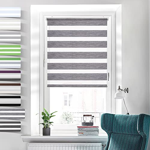 Doppelrollo Klemmfix ohne Bohren Leinen-grau 85x200cm Duo Rollos für Fenster ohne Bohren Klemmrollo Rollo Zebrarollo Seitenzugrollo von Grandekor