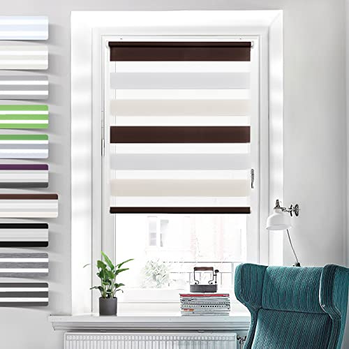 Doppelrollo Klemmfix ohne Bohren Weiß-Beige-Braun 100x110cm Duo Rollos für Fenster ohne Bohren Klemmrollo Rollo Zebrarollo Seitenzugrollo von Grandekor