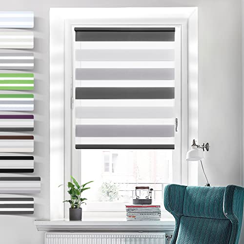 Doppelrollo Klemmfix ohne Bohren Weiß-Grau-Anthrazit 60x120cm Duo Rollos für Fenster ohne Bohren Klemmrollo Rollo Zebrarollo Seitenzugrollo von Grandekor