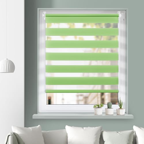 Grandekor Doppelrollo Duo Rollo Klemmfix ohne Bohren lichtdurchlässig und verdunkelnd Fensterollos Sonnenschutz für Fenster und Tür - Grün - 45x150cm (BxH) / Stoffbreite 41cm von Grandekor