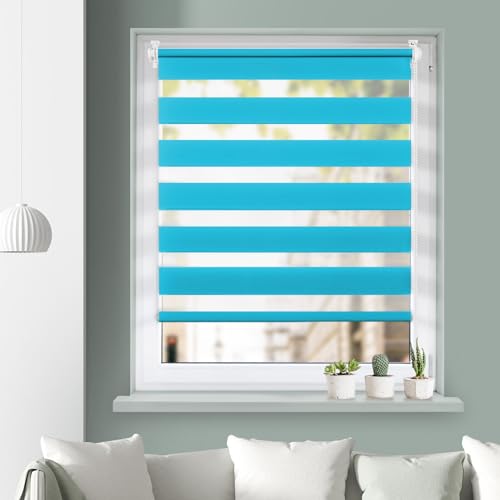 Grandekor Doppelrollo Kemmfix ohne Bohren Türkis 45x110cm Rollos für Fenster ohne Bohren Klemmrollos Fenster Rollos für innen Sichtschutz von Grandekor