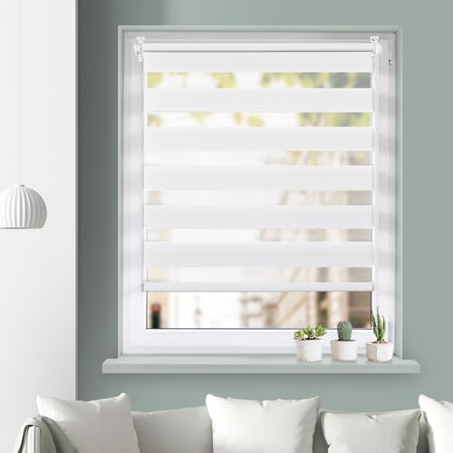 Grandekor Doppelrollo Klemmfix, Duo Rollos für Fenster und Tür ohne Bohren, Fensterrollo lichtdurchlässig & verdunkelnd - Weiß 75x120cm (Stoffbreite 71cm) von Grandekor